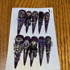Purple Press-On Nails with Embellishments